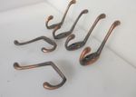 Antique Iron Coat Hooks Hat Hangers Old Art Deco Vintage 1930's Copper Plated x6
