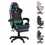 PORIYA Gaming Chair Ergonomic Office Computer Chair w/ Footrest RGB LED Light