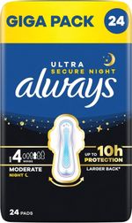 Always Ultra Sanitary Pads Women's Size 4, Secure Night, 24 Sanitary Towels