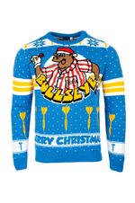 Bullseye TV Show Darts Official Christmas Blue KNITTED Jumper Bully