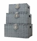 SET OF 3 Resin Wicker Woven Storage Baskets Hamper Box With Lid & Lock Grey