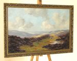 LEWIS CREIGHTON (1918–1996) Large Framed Oil Painting Sheep Grazing on Moorland