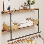 Wisfor Industrial Pipe Clothes Rail Wall Mounted Garment Rack with 2Tier Shelves