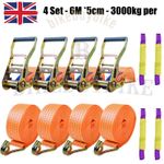 4*HEAVY DUTY RATCHET RECOVERY STRAPS CAR TRAILER TIE DOWN ALLOY WHEEL BELT 12TON