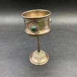 Silver Chalice Goblet 4" Tall Zadok 925 Israel 50g Set with Three Green Stones