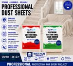 12ft x 9ft SUPERIOR PROFESSIONAL QUALITY 100% COTTON TWILL DUST SHEETS