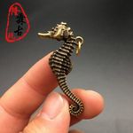Collectible Japanese Handmade Brass Micro Carved Seahorse Small Pendant Netsuke