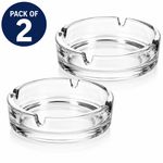 2 x Glass Ashtrays Clear Round Cigarette Ash Tray Stackable Home Pub Garden