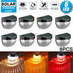 8PCS Super Bright Solar Powered Door Fence Wall Lights LED Outdoor Garden Lamp