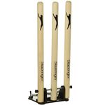 Slazenger Cricket Wooden Spring Return Stumps With Bails & Metal Base Wickets