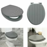Grey Toilet Seat Wooden MDF Diamante Stainless Steel Hinges Loo Seats & Fittings