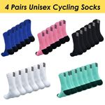 4 Pairs Unisex Performance Cycling Socks | Quick-Dry Mid-Calf Sports Socks 6-11
