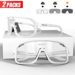 2 Packs Photochromic Riding Cycling Sunglasses Mtb Cycling Glasses Goggles Bicyc