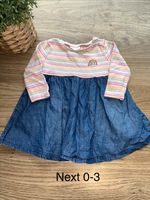 NEXT Girls Striped Rainbow Denim Cotton A-Line Long Sleeve Button Dress 0-3M