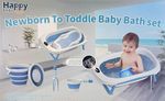 Blue Newborn To Toddler Collapsible Baby Bath Set Portable & Easy Storage 4 in 1