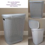 Large Plastic Laundry Basket Clothes Washing Bin Hamper Storage Organiser 65L