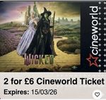 2 x Cineworld Cinema Ticket EVERYDAY Valid: QUICK DELIVERY - Read Description 