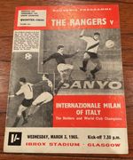 European Cup Quarter Final Football Programme.  Rangers V Inter Milan.  3.3.1965