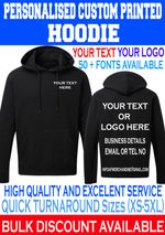 Personalised Custom Printed Hoodie stag hen your text logo unisex workwear top 