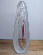 90s Vintage Art Glass Sculpture Obelisk Ornament Heavy Paperweight MCM Style