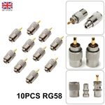 Pack of 10 x PL259 Male Plugs Connectors for 6mm Cable (e.g. RG58 / COAX) Set