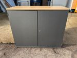 Office Storage Cupboard Cabinet, Double Doors - Grey with Beech-Effect Top