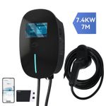 7kW EV Charger 32A Smart EV Charging Station with 7m Charging Cable Type 2 Black