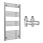 Reina Capo Flat Chrome Bathroom Heated Towel Rail 1200 x 500 and Manual Valves