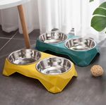 Elevated Diamond Design  Double Bowl Non‑Slip Stand Stainless Steel Cat &  Dog