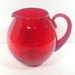 Vintage BLENKO GLASS Squat Pitcher 3750L Red Applied Handle MCM