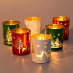 Christmas Glass Votive Tea Light Candle Holders Set of 6 Table Party Decorations