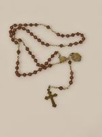Vintage French brown glass Rosary beads ~Our Lady of Sorrow~ Lourdes crucifix