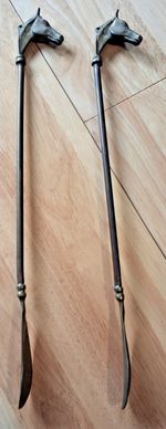 Vintage Brass Horse Head Long Shoehorns – Matching Pair – 18" – Equestrian Décor