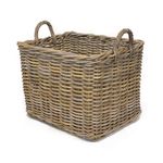 Rectangular Wicker Weave  fire Log toy Storage Basket with Handle - Large, Grey