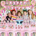 Pink Bluey Bingo Themed Tableware Birthday Cupcake Topper Party Decorations