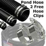 POND HOSE BLACK CORRUGATED GARDEN FLEXIBLE PIPE AQUATIC KOI & 2 x HOSE CLIPS
