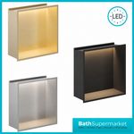 LED Shower Niche 300x300 Recessed Wall Shelf Black Brass Stainless Steel
