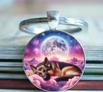 BEAUTIFUL GERMAN SHEPHERD SLEEPING  KEYRING/PENDANT ALSATIAN ALSATION KEY RING