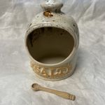 STUDIO POTTERY STONEWARE SALT PIG WITH SPOON