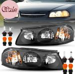 Headlight Assembly Pair for Chevy Impala 2000 2005 Black Housing Amber Reflector
