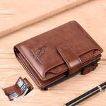 Men’s RFID Leather Bifold Wallet Brown With Zip Coin/Card Pocket ✅🔒