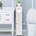 PVC Wooden White Free Standing Toilet Paper Roll Holder Bathroom Storage UK