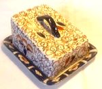 Vintage Britax Gaudy Welsh Butter Cheede Dish Antique Gold Swirly Bold Flowers