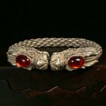 Collectible Chinese Ruby Tibet Silver Handwork Auspicious Dragon Bracelet