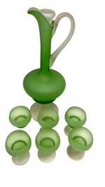 Vintage Avocado Green Satin Glass Empoli Decanter + 6 Glasses  (11)