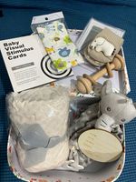 Baby Gift Basket Set, Multicolour Hamper, Visual Stimulus Cards, Blanket, Rattle