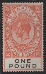 GIBRALTAR 1927 S.G. #107 KING GEORGE V £1 MINT HINGED VERY FINE