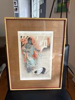 Gekko Ogata Original Japanese Woodblock Print “Fudo Myoo and Yuten Shonin”framed