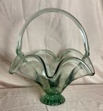 Large Hand blown Glass Fruit Basket With Over Handle - 36cm Tall