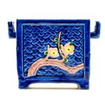 Japanese Porcelain Jardiniere Handle Blue Enamel Prunus Blossom Meiji Mark 20C